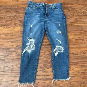Old Navy Women's Distressed O.G. Straight Leg Jeans - Blue